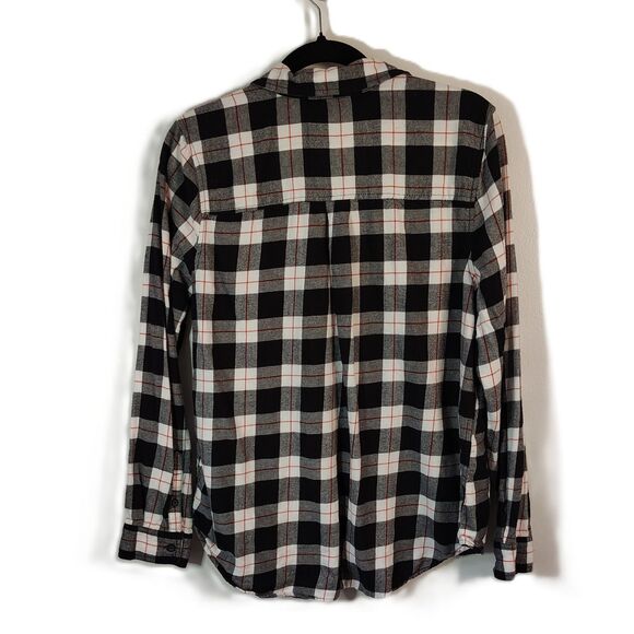 SO Cotton Perfectly Soft Flannel Large Women's Jrs White Black Plaid Button Up - Picture 3 of 5